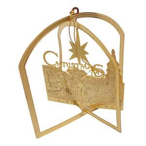 Vintage 1990s CHARLESTON SC Novelty 24K Gold Plate Flat Christmas Ornament